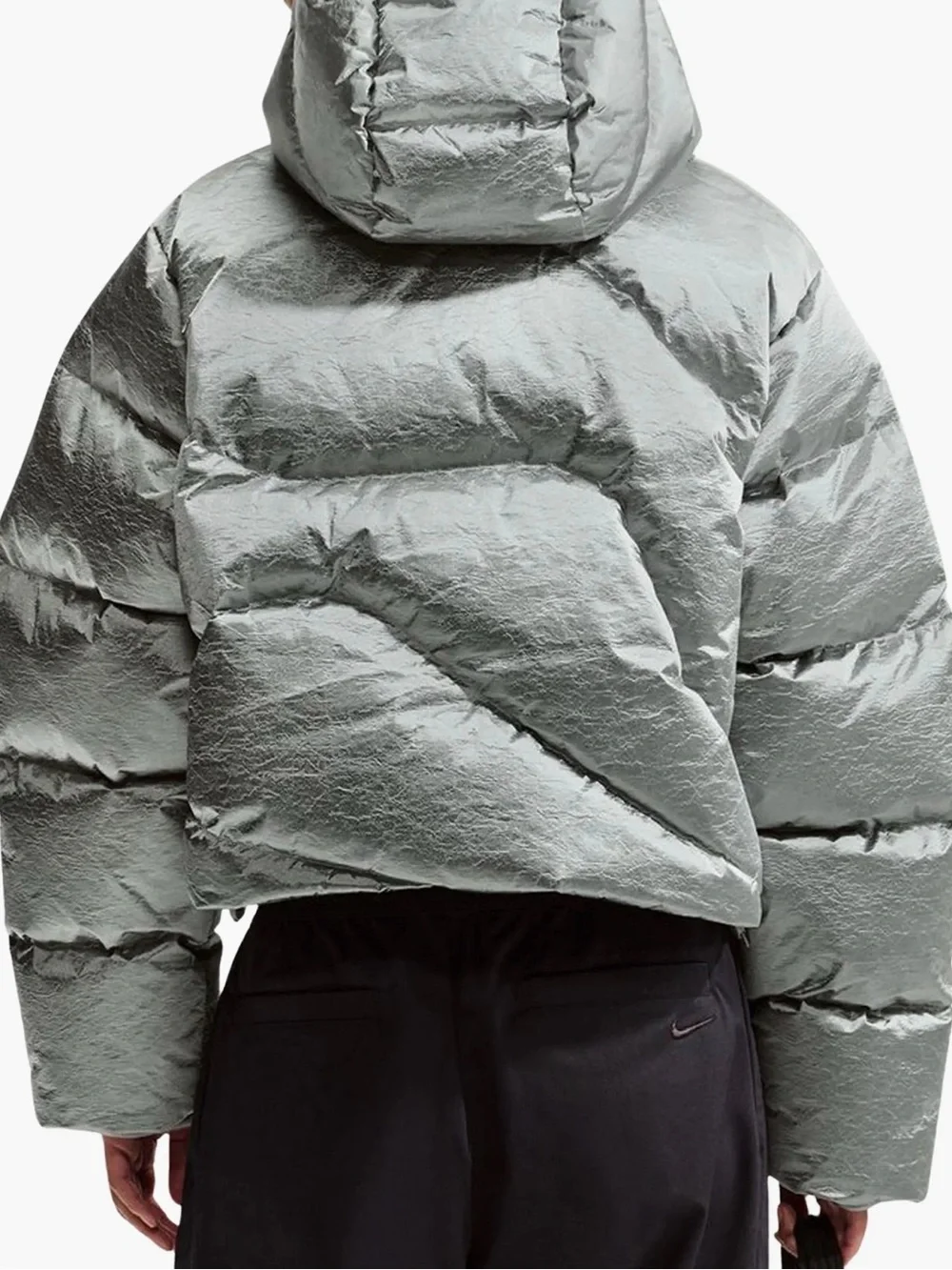 Nike Metallic Silver Hooded Quilted Puffer Jacket